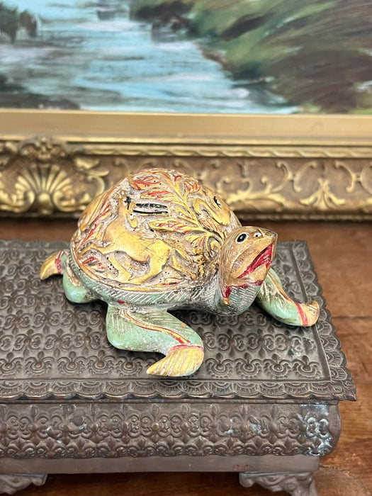 Vintage Hand carved and hand painted wooden Turtle Figurine.