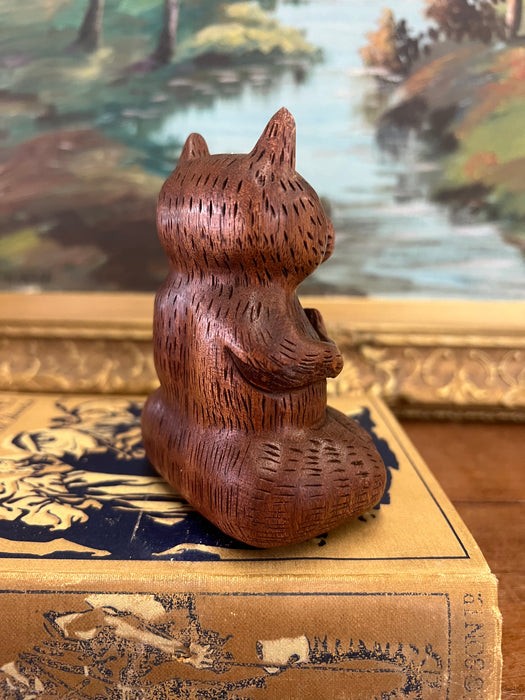 Handmade Solid wood Yoga Cat Sculpture.