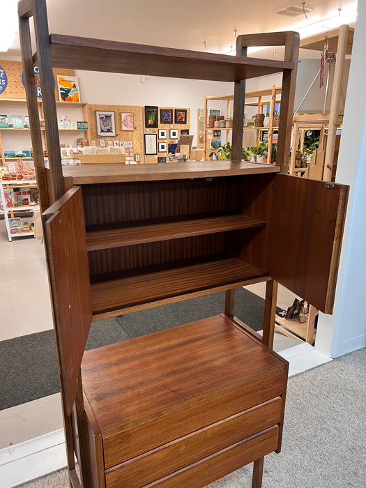 Vintage Mid Century Modern Free Standing Room Divider Wall Unit Cabinet with 3-Drawers and Finished Back