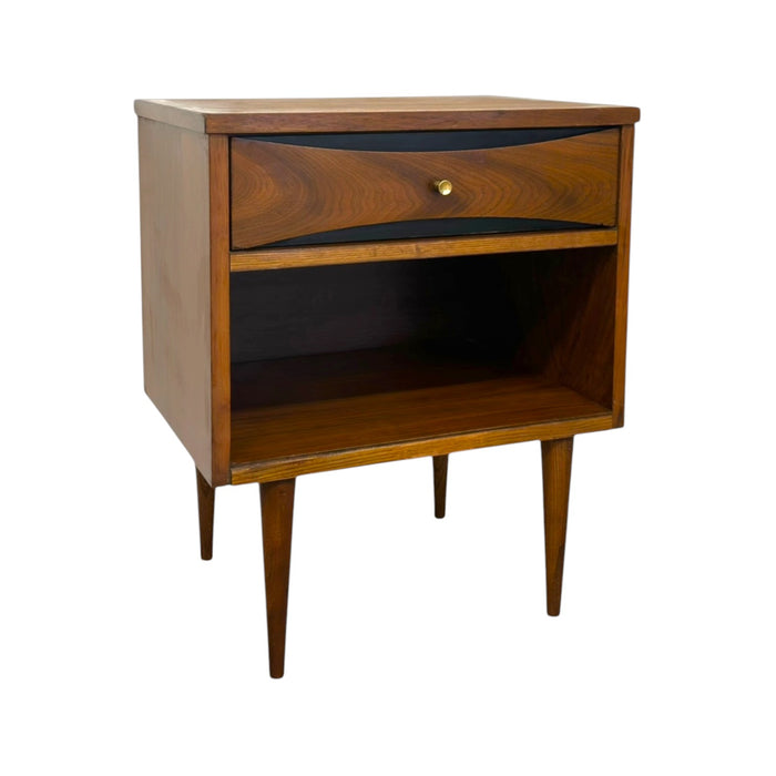 Vintage Mid Century Modern Walnut Nightstand with Open Cubby & Drawer