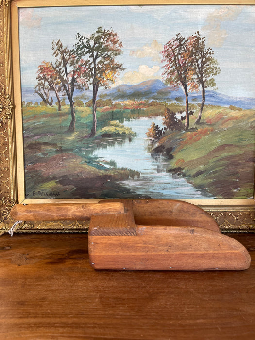 Vintage Hand-Carved Solid Wood Grain Scoop with Sculpted Handle and Maker's Mark