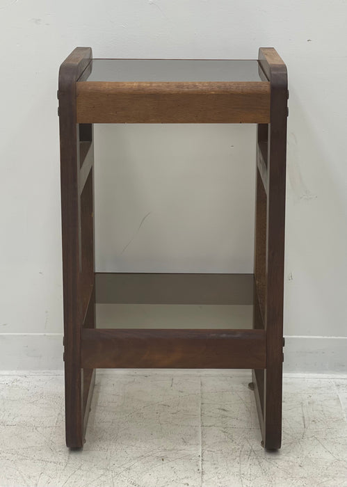 Art Deco walnut side table with Rattan and glass top