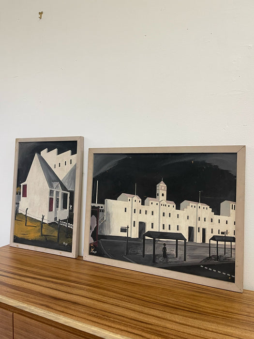 Vintage Pair of Original Cityscape Paintings Signed and Framed.