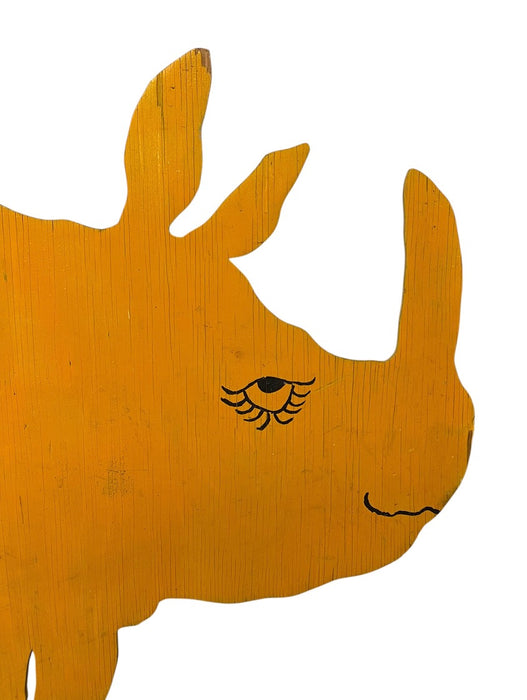 Vintage Hand-Painted Wooden Rhinoceros Lawn Sign / Folk Art Yard Stake