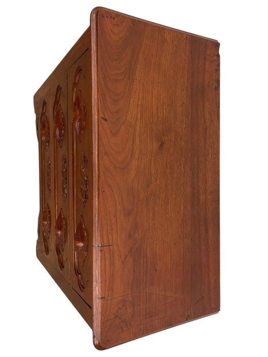 French Provincial Style Three-Drawer Chest with Carved Leaf Motifs and Dovetail Joinery