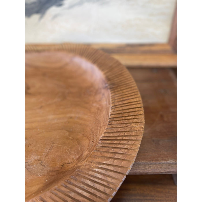 Vintage Wooden Platter Stripe Designed Edge Splits Consistant with Age