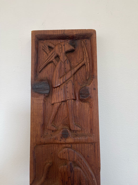 Vintage Carved Wood Panel Figurative Artwork Wall Decor.