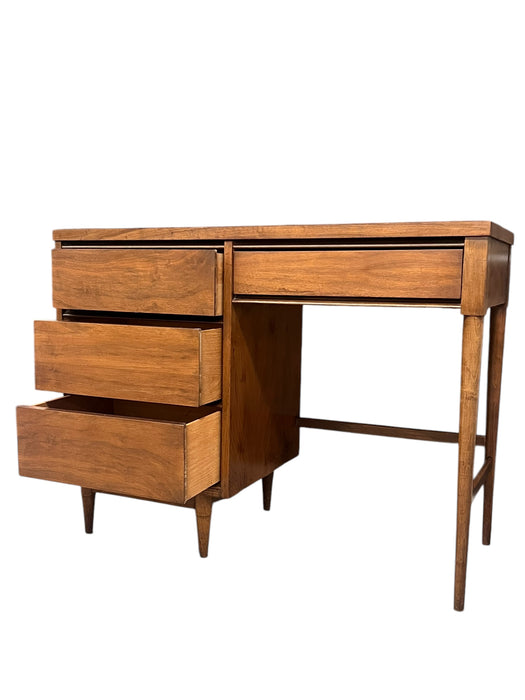 Vintage Mid Century Modern Wooden Desk with Four Dovetailed Drawers Walnut and Oak Sides with Durable Laminate Top