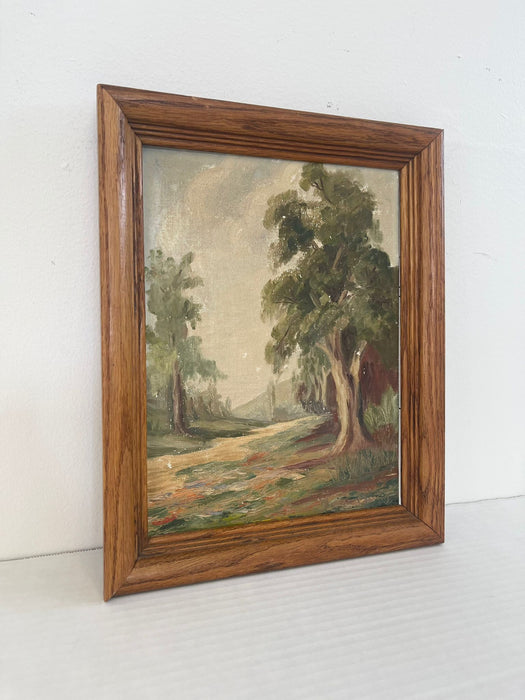 Vintage Mid Century Modern original signed painting of Forest Scenery.