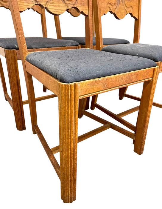 Vintage Set of 4 Carved Dining Chairs with Upholstered Seats.