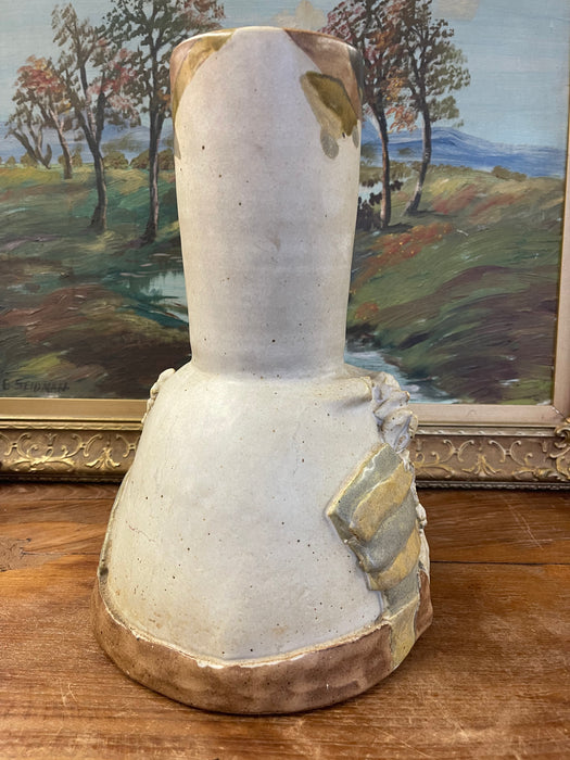 Vintage Studio Pottery Sculptural Vase with Applied Relief and Earth-Tone Glaze