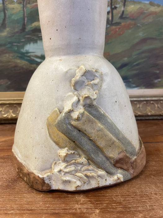 Vintage Studio Pottery Sculptural Vase with Applied Relief and Earth-Tone Glaze