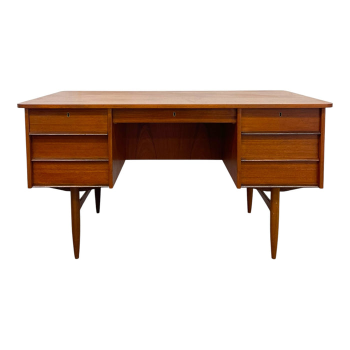 Vintage Mid Century Modern Danish Teak Executive Desk with Rear Bookshelf