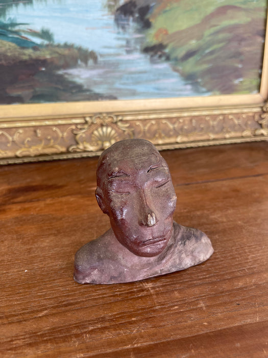 Vintage Abstract Clay Bust Sculpture with Possibly Red Iron Oxide Finish
