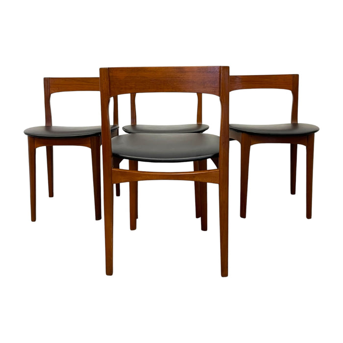 Mid-Century Modern Teak Dining Chairs UK Import – Set of 4 Danish Modern Style Black Vinyl Side Chairs