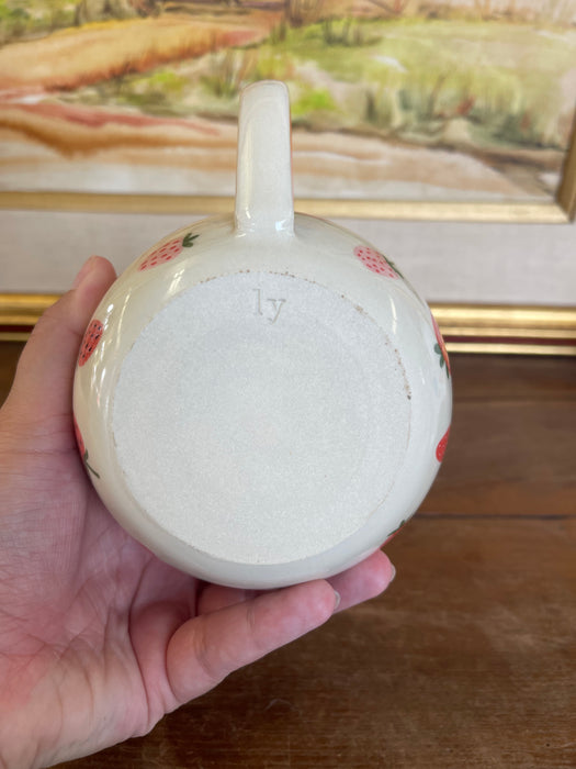 Handmade Wheel-Thrown Ceramic Strawberry Mug with Peach Glaze Interior