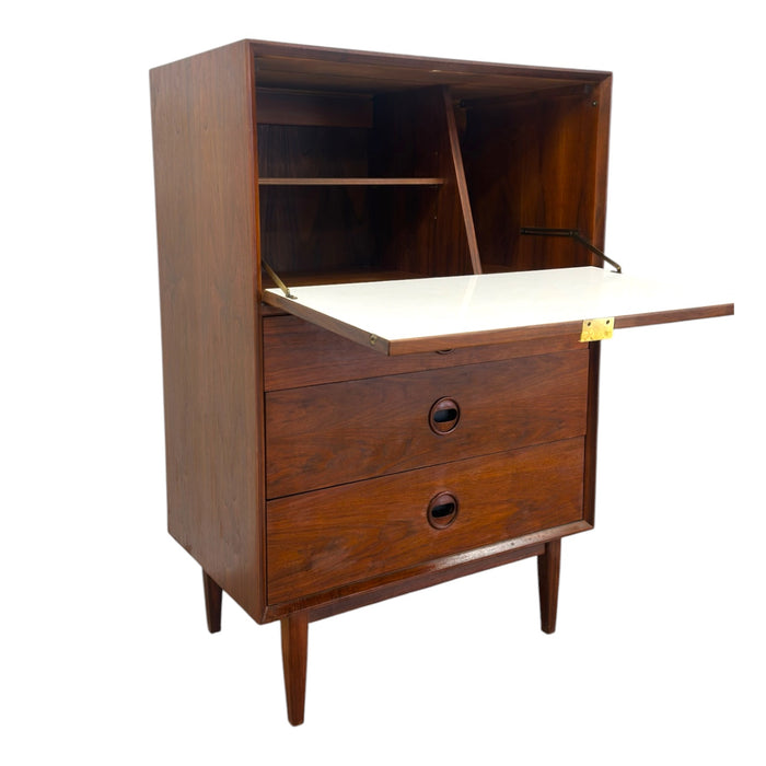 Vintage Mid Century Modern Walnut Credenza Dresser & Drop-Front Secretary Desk Set