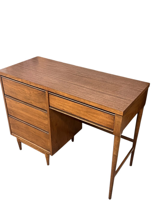 Vintage Mid Century Modern Wooden Desk with Four Dovetailed Drawers Walnut and Oak Sides with Durable Laminate Top