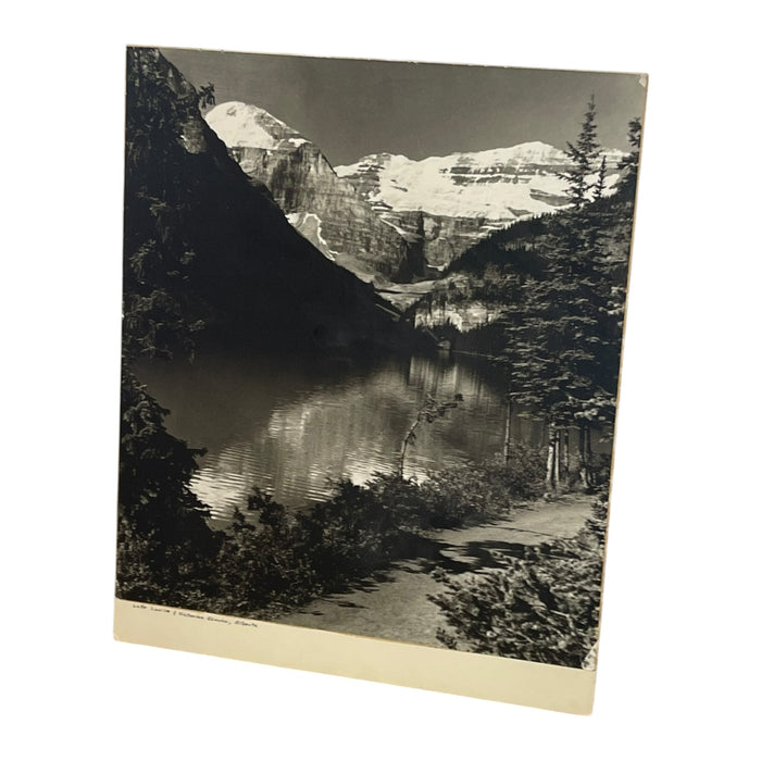 Vintage Black and White Lake Louise & Victoria Glacier Photograph, Alberta Landscape Print