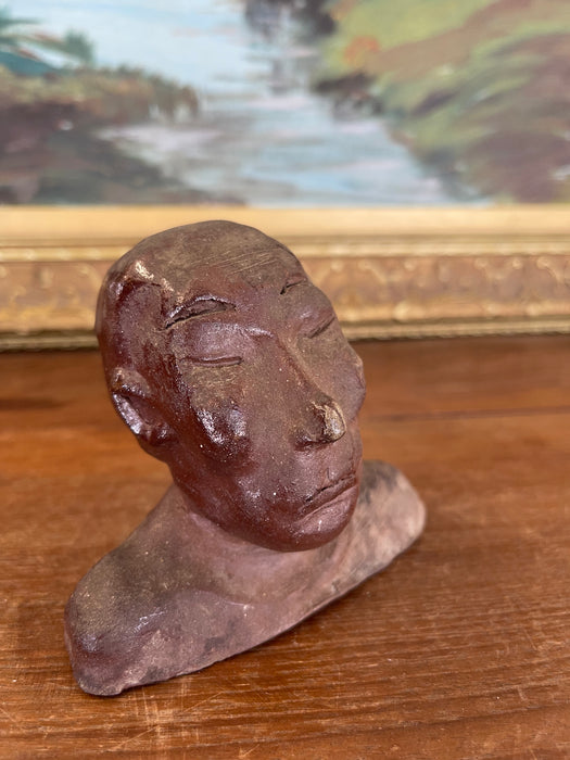 Vintage Abstract Clay Bust Sculpture with Possibly Red Iron Oxide Finish