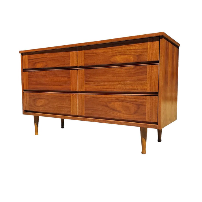 Vintage Mid Century Modern Dresser Dovetail 6 Drawers Walnut Wood