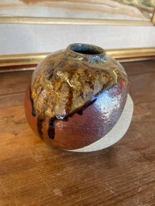 Vintage Studio Pottery Vase, Signed and Dated 1998, Rounded Form with Drip Glaze