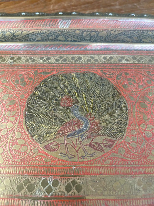 Vintage Hand-Etched Peacock Serving Tray - Made in India
