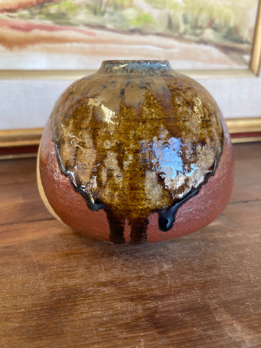 Vintage Studio Pottery Vase, Signed and Dated 1998, Rounded Form with Drip Glaze