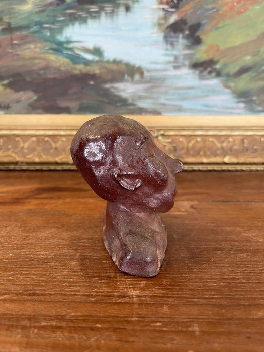 Vintage Abstract Clay Bust Sculpture with Possibly Red Iron Oxide Finish