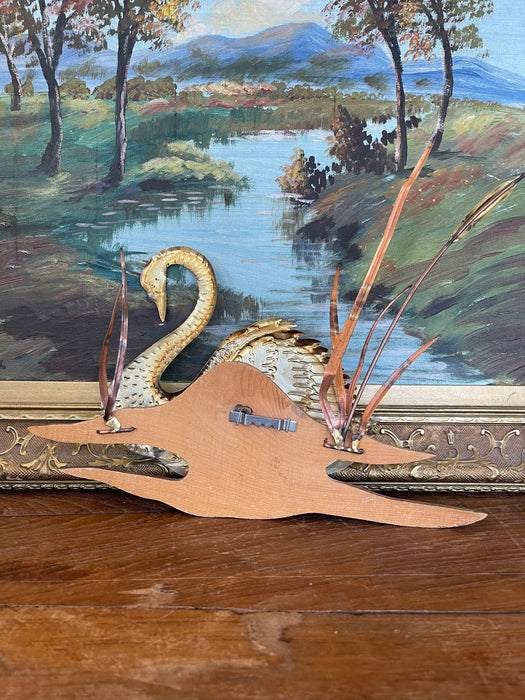 Vintage Swan Wall Sculpture with wood Backing, Mid-Century Modern style