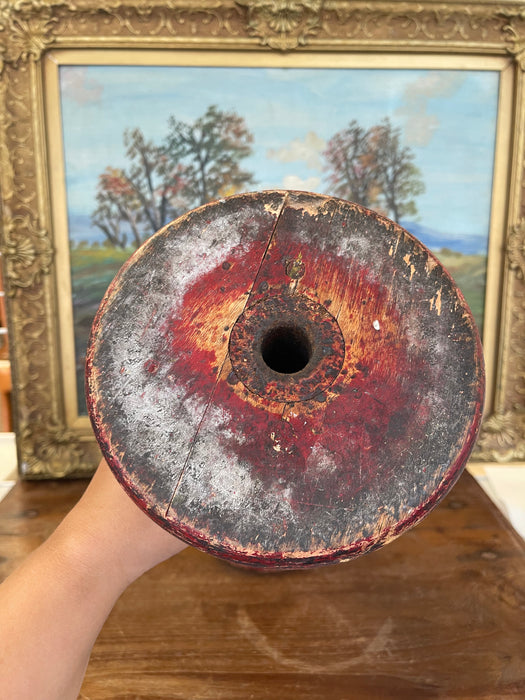Industrial Wooden Textile Mill Bobbin or Spool with Red Painted Ends