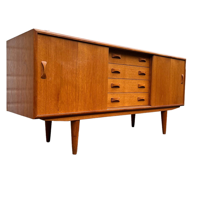 Vintage Danish Mid Century Modern Credenza by Clausen and Sons Dovetail Drawers Adjustable Shelves