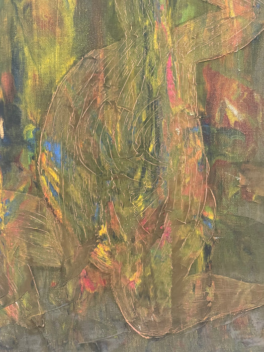 Vintage Abstract Expressionist Oil Painting on Canvas, Signed "Gierda," Textured Figurative Composition