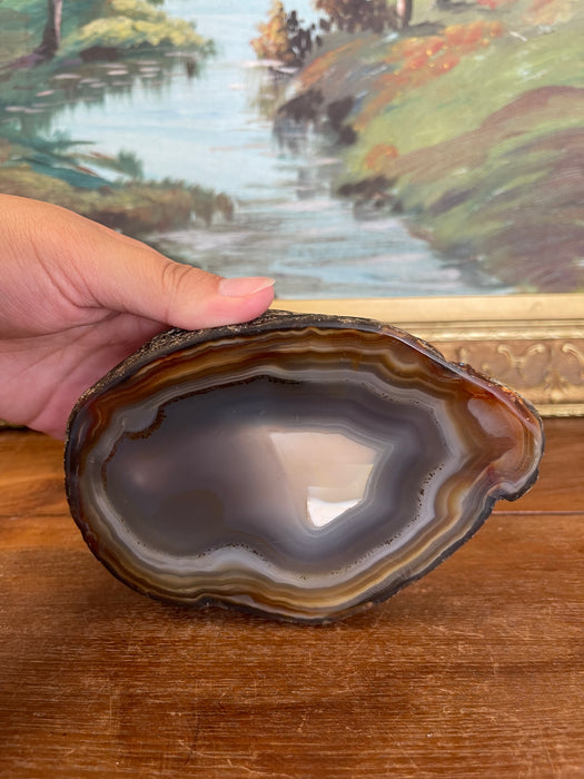 Polished Likely Agate Slice Bowl with Natural Banding