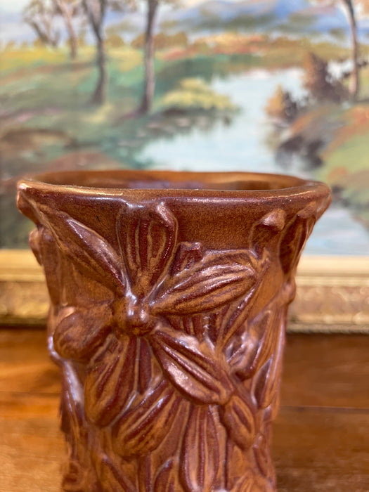 Vintage Red Wing Pottery Brown Glazed Floral Relief Vase