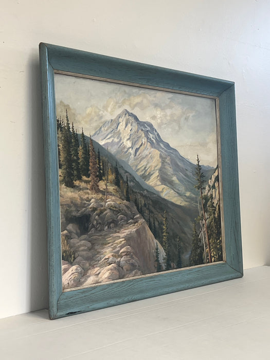 Framed Signed and dated Vintage Painting depicting a Serene mountain forest scene.