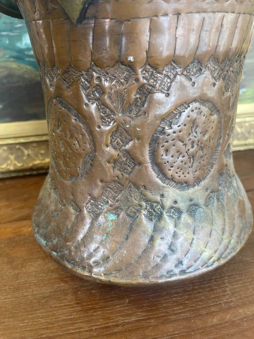 Possibly 19th Century Hand-Hammered Copper and Brass Toned Ash Bucket with Repoussé and Pierced Decoration.