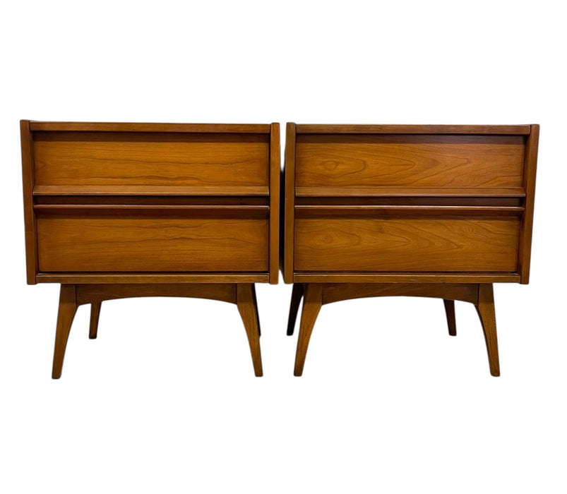 Vintage Mid-Century Modern Two-Drawer Nightstands - Matching Pair with Dovetailed Drawers