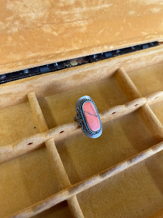Vintage Adjustable Ring with Oval Orange Stone and Scrollwork Setting