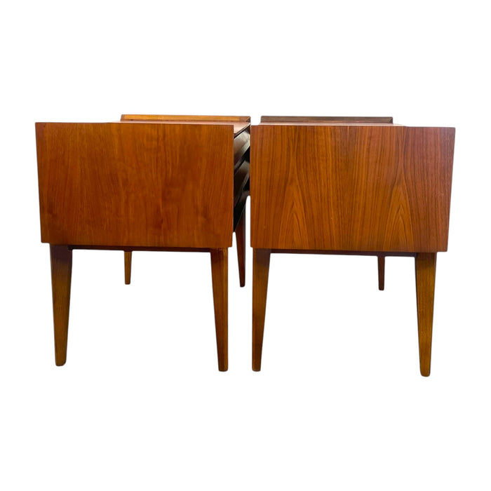 Vintage Lane First Edition Mid Century Modern Walnut Nightstand End Table Set by Lane Furniture.