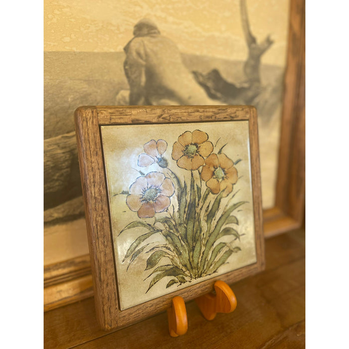 Vintage Wood Framed Floral Motif Art Decor