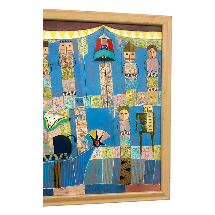 Original 1993 "Prana" Ubud Bali Modern Primitive Painting – Vintage Geometric Balinese Folk Art