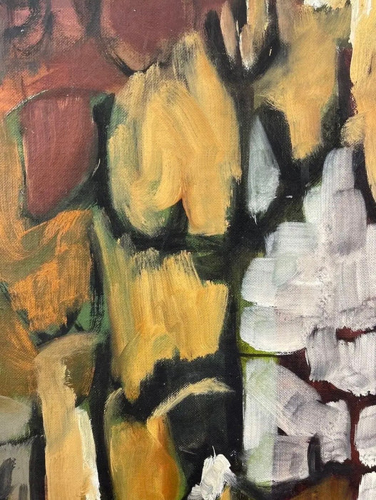 Vintage Mid-Century Modern Abstract Floral Painting by E. Sundt, Signed '57
