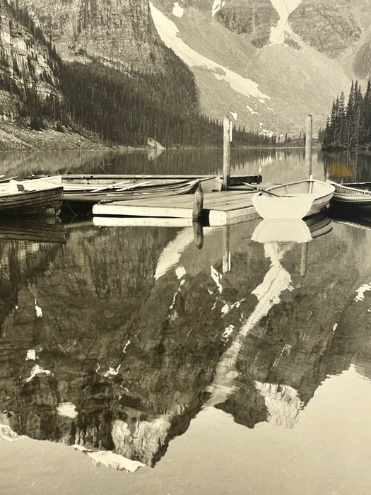 Vintage Black and White Photograph of Moraine Lake, Alberta, Canada