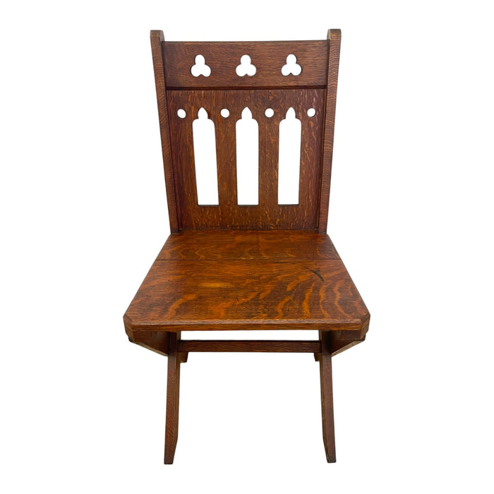 Antique Gothic Revival Oak X-Frame Accent Chair