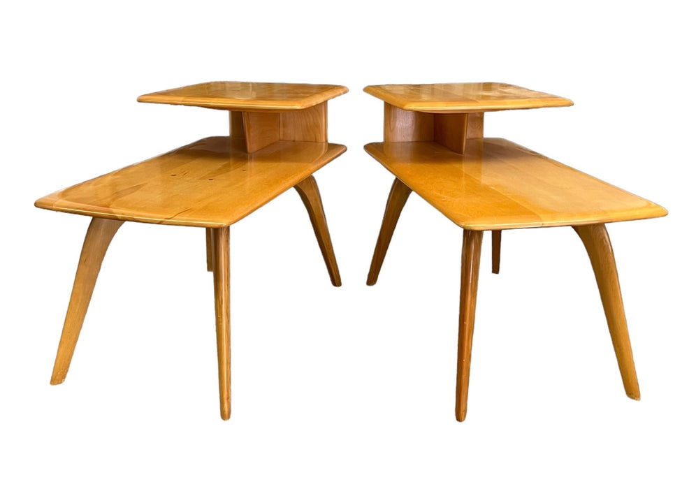 Vintage Solid Wood Maple Mid Century Modern End Table Set by Heywood Wakefield Original Finish