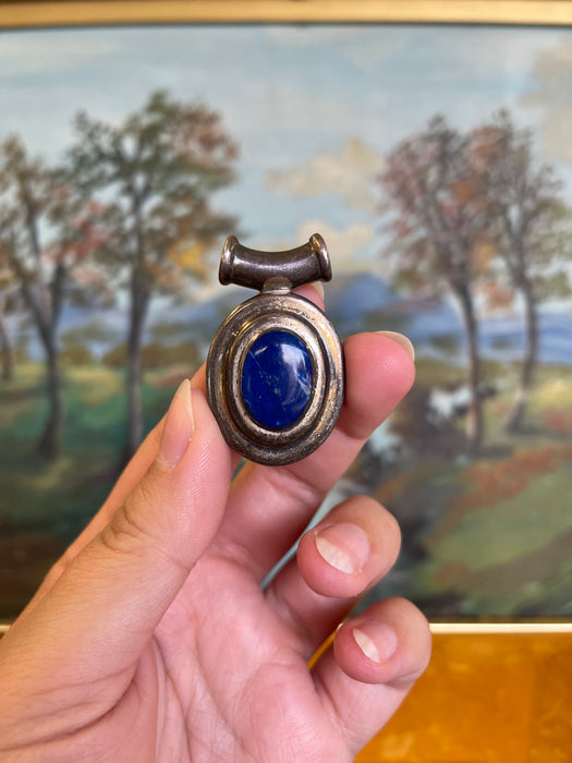 Vintage Sterling Silver Pendant with Oval Blue Cabochon Stone, Marked 925