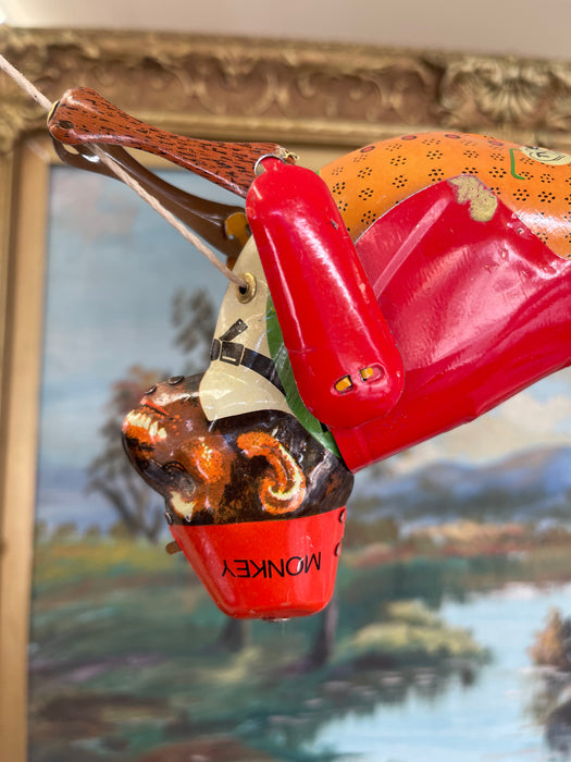 Vintage Mid-Century Tin Acrobat Monkey Toy MS218 Made in China