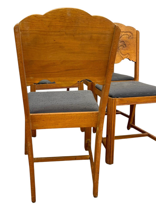 Vintage Set of 4 Carved Dining Chairs with Upholstered Seats.