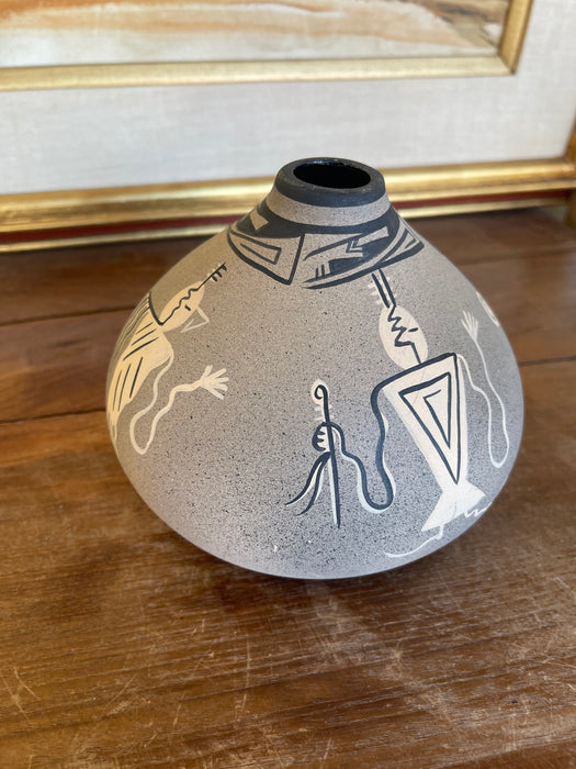 Vintage Kopa Native American Style Pottery Vase, Hand-Painted Black and White